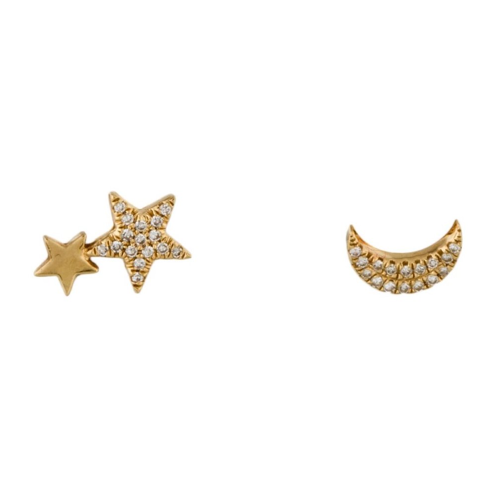 14K DIAMOND MOON & STAR STUD EARRINGS